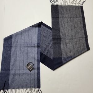 JOS A BANK NWT $79 100% Cashmere Light Blue Navy Blue Gray Striped Men's Scarf